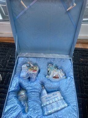 Kurt Adler Light Blue Baby's First Christmas Ornament Set